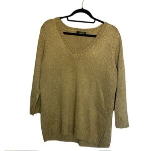 Ralph Lauren metallic gold vneck sweater size L holiday party